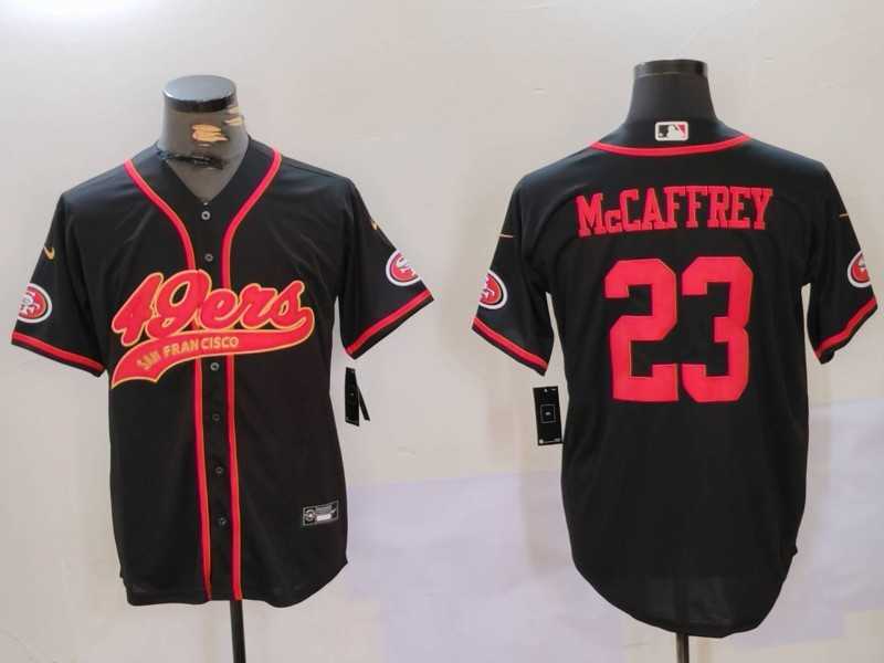 Men%27s San Francisco 49ers #23 Christian McCaffrey Black With Patch Cool Base Stitched Baseball Jersey